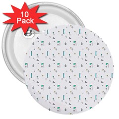 White Triangle Wave Waves Chevron Polka Circle 3  Buttons (10 Pack)  by Mariart