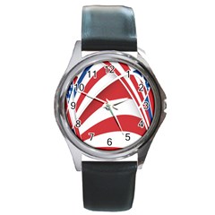 American Flag Star Blue Line Red White Round Metal Watch