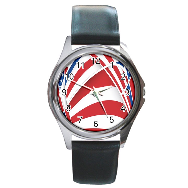 American Flag Star Blue Line Red White Round Metal Watch