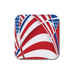 American Flag Star Blue Line Red White Rubber Square Coaster (4 Pack)  by Mariart