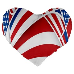 American Flag Star Blue Line Red White Large 19  Premium Flano Heart Shape Cushions