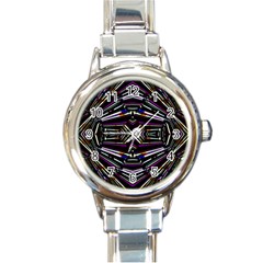 Dark Ethnic Sharp Bold Pattern Round Italian Charm Watch by dflcprints