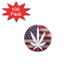 Flag American Star Blue Line White Red Marijuana Leaf 1  Mini Magnets (100 pack)  Front