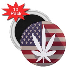 Flag American Star Blue Line White Red Marijuana Leaf 2 25  Magnets (10 Pack) 