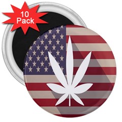 Flag American Star Blue Line White Red Marijuana Leaf 3  Magnets (10 Pack) 