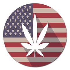 Flag American Star Blue Line White Red Marijuana Leaf Magnet 5  (round)