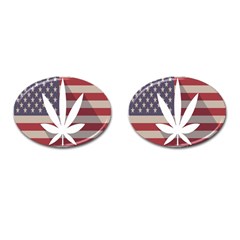 Flag American Star Blue Line White Red Marijuana Leaf Cufflinks (oval) by Mariart