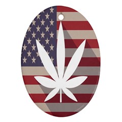 Flag American Star Blue Line White Red Marijuana Leaf Oval Ornament (two Sides) by Mariart