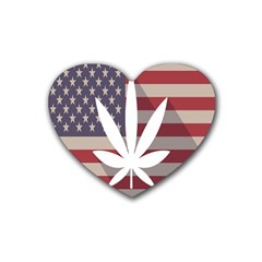 Flag American Star Blue Line White Red Marijuana Leaf Rubber Coaster (heart)  by Mariart