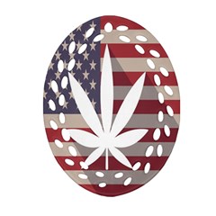 Flag American Star Blue Line White Red Marijuana Leaf Ornament (oval Filigree)