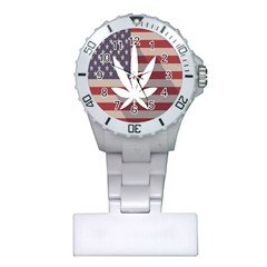 Flag American Star Blue Line White Red Marijuana Leaf Plastic Nurses Watch by Mariart