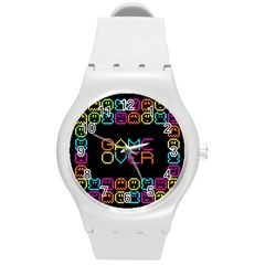 Game Face Mask Sign Round Plastic Sport Watch (m) by Mariart