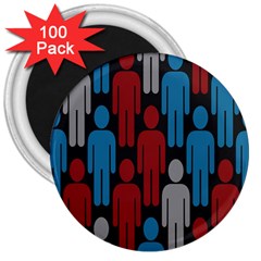 Human Man People Red Blue Grey Black 3  Magnets (100 Pack)