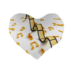 Isolated Three Dimensional Negative Roll Musical Notes Movie Standard 16  Premium Heart Shape Cushions