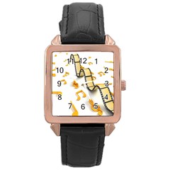 Isolated Three Dimensional Negative Roll Musical Notes Movie Rose Gold Leather Watch  by Mariart