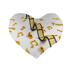 Isolated Three Dimensional Negative Roll Musical Notes Movie Standard 16  Premium Flano Heart Shape Cushions by Mariart