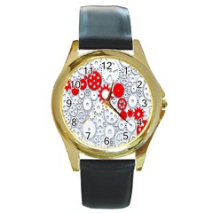 Iron Chain White Red Round Gold Metal Watch