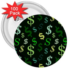 Money Us Dollar Green 3  Buttons (100 Pack) 