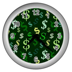 Money Us Dollar Green Wall Clocks (silver)  by Mariart