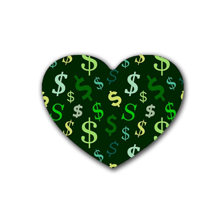 Money Us Dollar Green Rubber Coaster (Heart) 