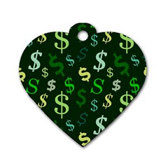 Money Us Dollar Green Dog Tag Heart (two Sides) by Mariart