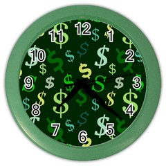 Money Us Dollar Green Color Wall Clocks