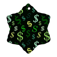 Money Us Dollar Green Snowflake Ornament (two Sides)