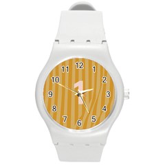 Number 1 Line Vertical Yellow Pink Orange Wave Chevron Round Plastic Sport Watch (m) by Mariart