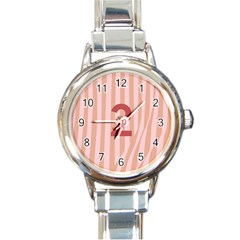 Number 2 Line Vertical Red Pink Wave Chevron Round Italian Charm Watch by Mariart