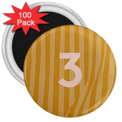 Number 3 Line Vertical Yellow Pink Orange Wave Chevron 3  Magnets (100 Pack)