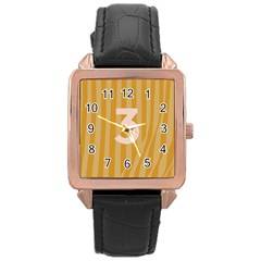 Number 3 Line Vertical Yellow Pink Orange Wave Chevron Rose Gold Leather Watch 