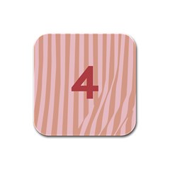 Number 4 Line Vertical Red Pink Wave Chevron Rubber Square Coaster (4 Pack) 