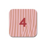 Number 4 Line Vertical Red Pink Wave Chevron Rubber Square Coaster (4 pack)  Front