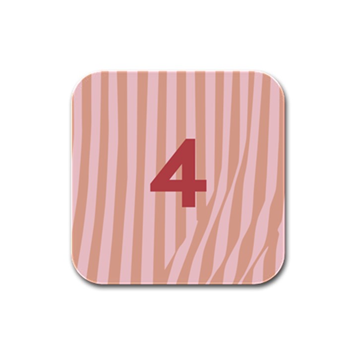 Number 4 Line Vertical Red Pink Wave Chevron Rubber Square Coaster (4 pack) 