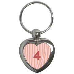 Number 4 Line Vertical Red Pink Wave Chevron Key Chains (heart)  by Mariart
