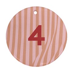 Number 4 Line Vertical Red Pink Wave Chevron Round Ornament (two Sides)