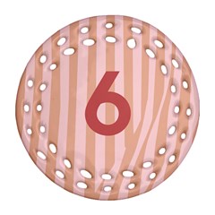 Number 6 Line Vertical Red Pink Wave Chevron Ornament (round Filigree)