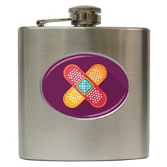 Plaster Scratch Sore Polka Line Purple Yellow Hip Flask (6 Oz)