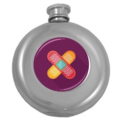 Plaster Scratch Sore Polka Line Purple Yellow Round Hip Flask (5 Oz) by Mariart
