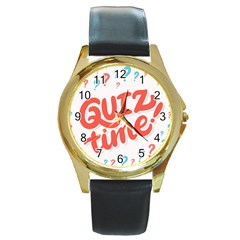 Question Mark Quiz Time Round Gold Metal Watch