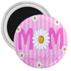 Valentine Happy Mothers Day Pink Heart Love Sunflower Flower 3  Magnets