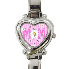 Valentine Happy Mothers Day Pink Heart Love Sunflower Flower Heart Italian Charm Watch by Mariart