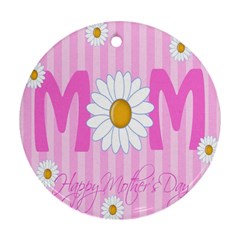 Valentine Happy Mothers Day Pink Heart Love Sunflower Flower Round Ornament (two Sides)