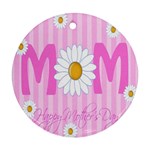 Valentine Happy Mothers Day Pink Heart Love Sunflower Flower Round Ornament (Two Sides) Front