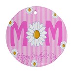 Valentine Happy Mothers Day Pink Heart Love Sunflower Flower Round Ornament (Two Sides) Back