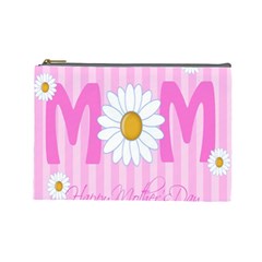 Valentine Happy Mothers Day Pink Heart Love Sunflower Flower Cosmetic Bag (large) 