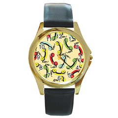 Telephone Cable Green Nyellow Red Blue Round Gold Metal Watch by Mariart