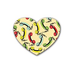 Telephone Cable Green Nyellow Red Blue Rubber Coaster (heart)  by Mariart