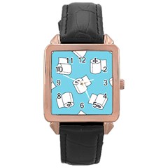 Roller Tissue White Blue Restroom Rose Gold Leather Watch  by Mariart