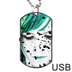 Beauty Woman Close Up Artistic Portrait Dog Tag Usb Flash (two Sides) by dflcprints